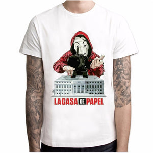Camisa de papel de manga curta dos homens da casa de papel t camisa de camisa de papel